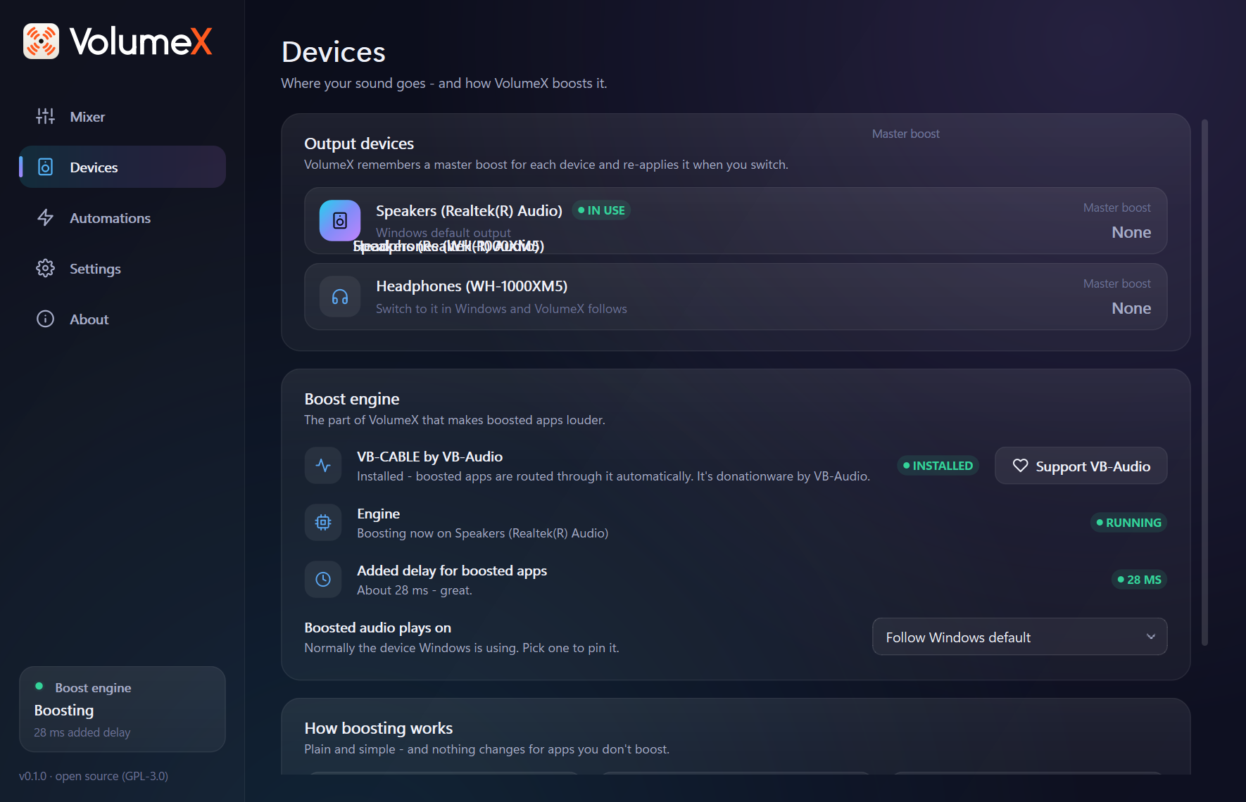 The Devices page
