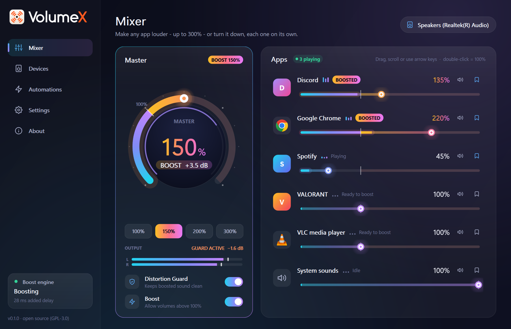 The master dial boosted to 150%