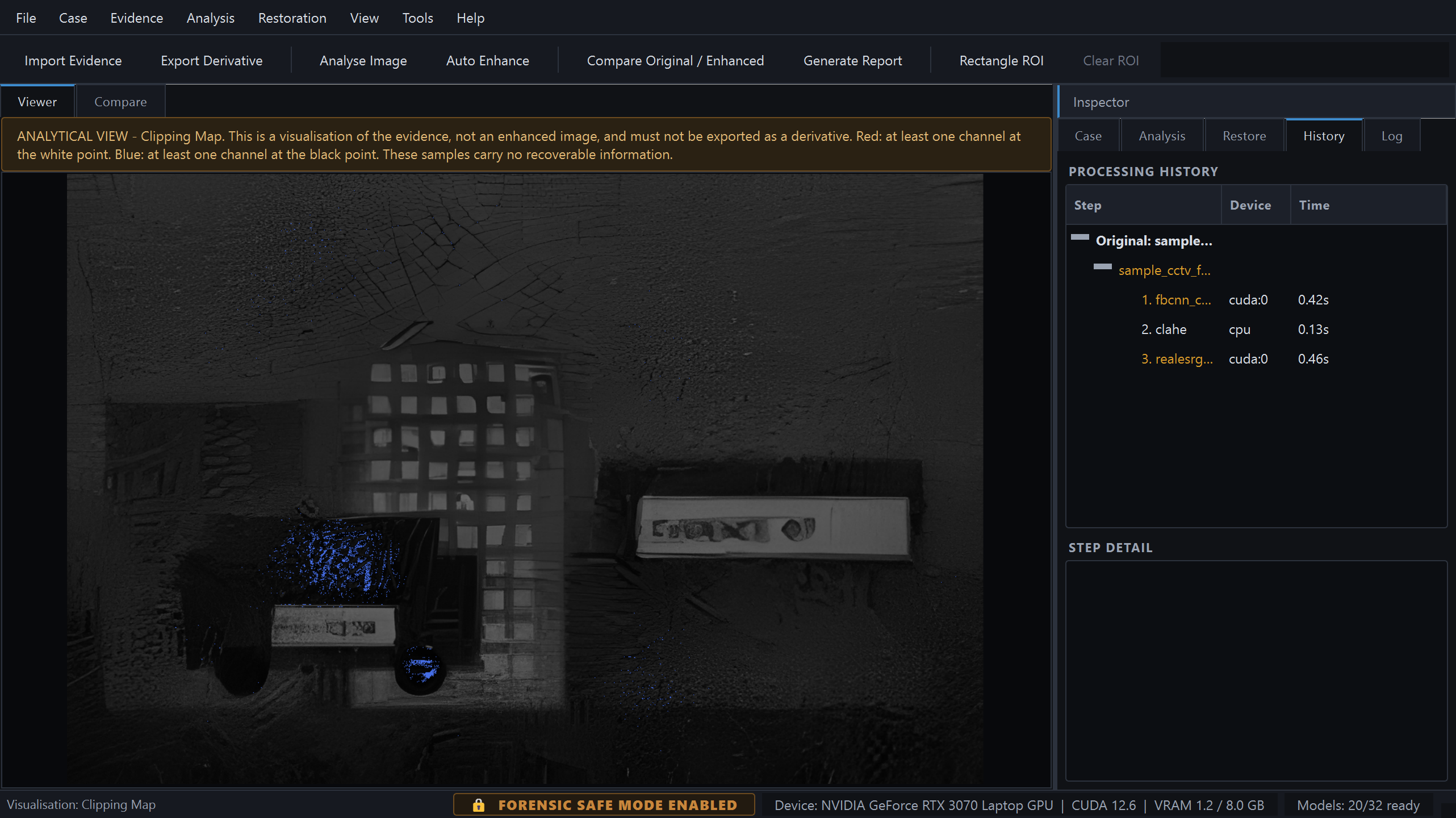 Clipping map visualisation overlaid on the evidence image