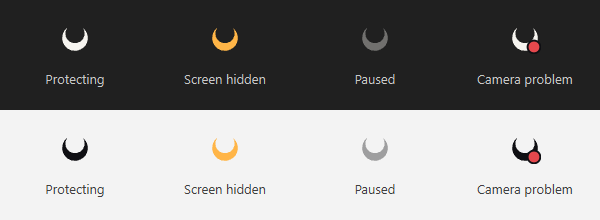 Tray icon states on dark and light taskbars